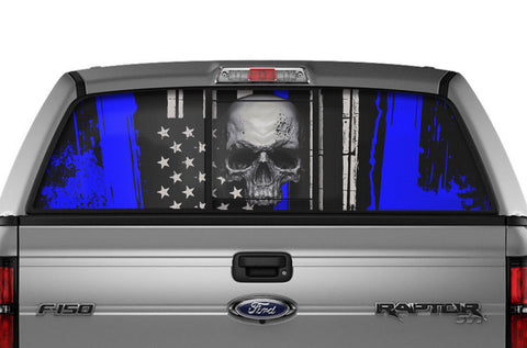 Ford F150 Rear Window Decal Graphics (2009-2014) SKULL Blue - RacerX Customs