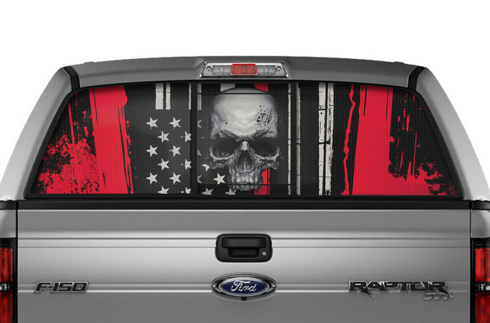 Ford F150 Rear Window Decal Graphics (2009-2014) SKULL Red - RacerX Customs