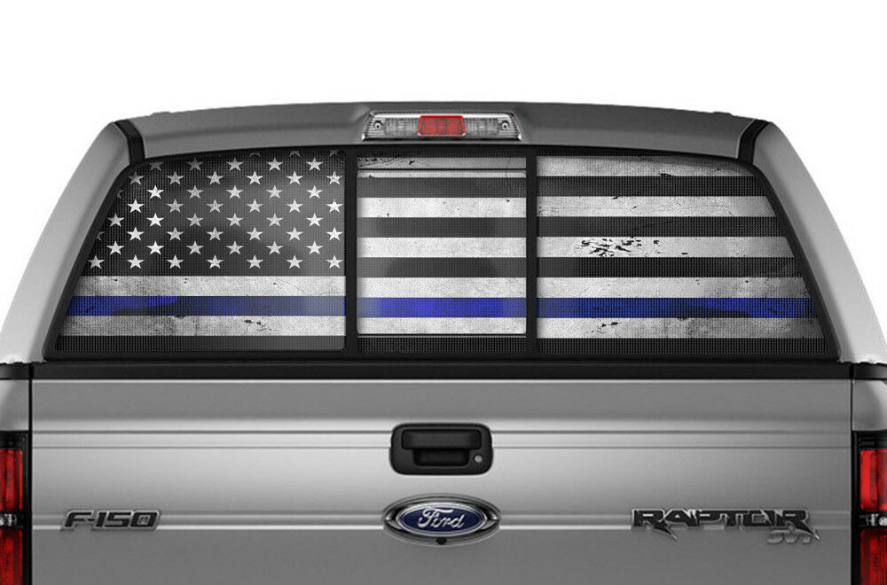 Ford F150 Rear Window Decal Graphics (2009-2014) THIN BLUE LINE - RacerX Customs