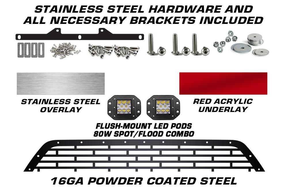 Toyota Tundra Grille ('10-'13) Red & Silver TRD w/ LED Light Pods - RacerX Customs