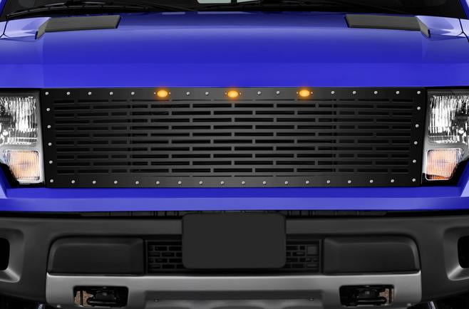 Ford Raptor Grille ('10-'14) Black Steel, BRICK Pattern - RacerX Customs | Truck Graphics, Grilles and Accessories