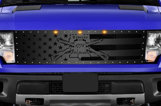 Ford Raptor Grille ('10-'14) Black Steel, LIBERTY or DEATH - RacerX Customs | Truck Graphics, Grilles and Accessories