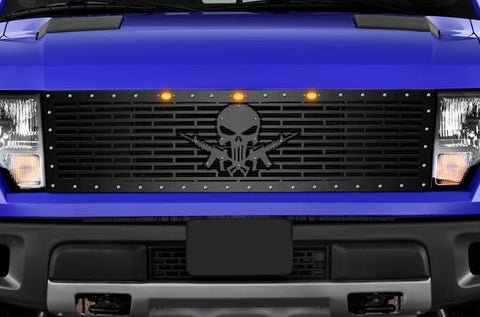 Ford Raptor Grille ('10-'14) Black Steel, AR-15 PUNISHER - RacerX Customs | Truck Graphics, Grilles and Accessories