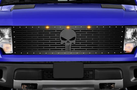 Ford Raptor Grille ('10-'14) Black Steel, PUNISHER - RacerX Customs | Truck Graphics, Grilles and Accessories