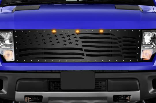 Ford Raptor Grille ('10-'14) Black Steel, AMERICAN FLAG - RacerX Customs | Truck Graphics, Grilles and Accessories