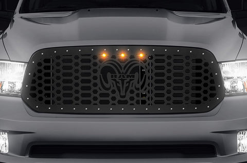 Dodge Ram Steel Grille ('13-'18) RAM HEAD with Raptor-Style Lights - RacerX Customs