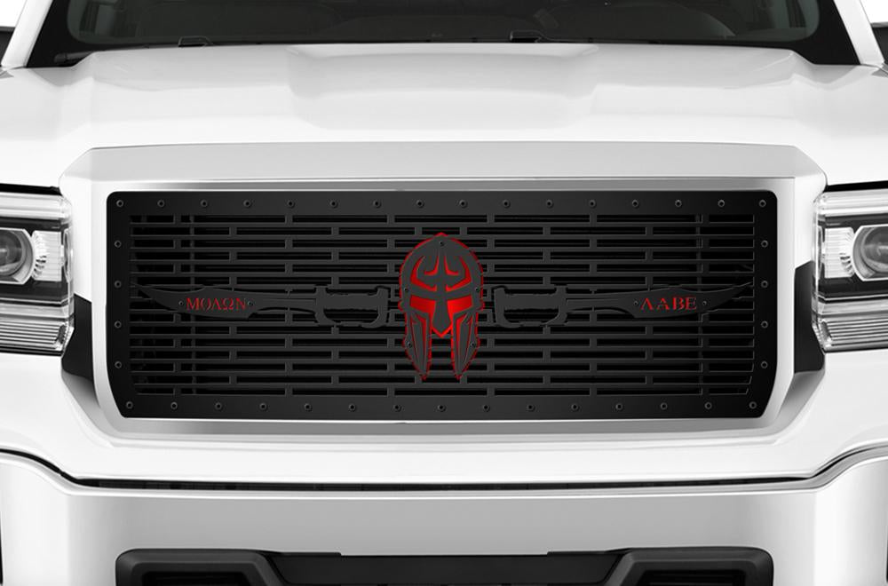 GMC Sierra Grille ('14-'15) Black Steel with Red SPARTA - RacerX Customs