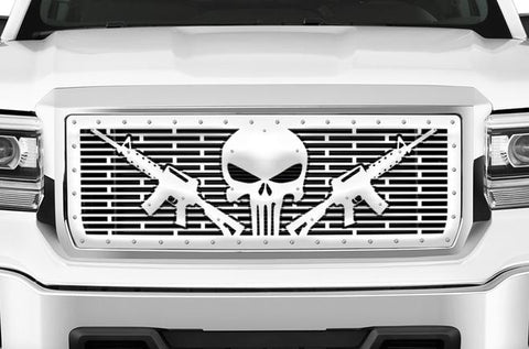 GMC Sierra Stainless Steel Grille ('14-'15) AR-15 PUNISHER - RacerX Customs | Truck Graphics, Grilles and Accessories