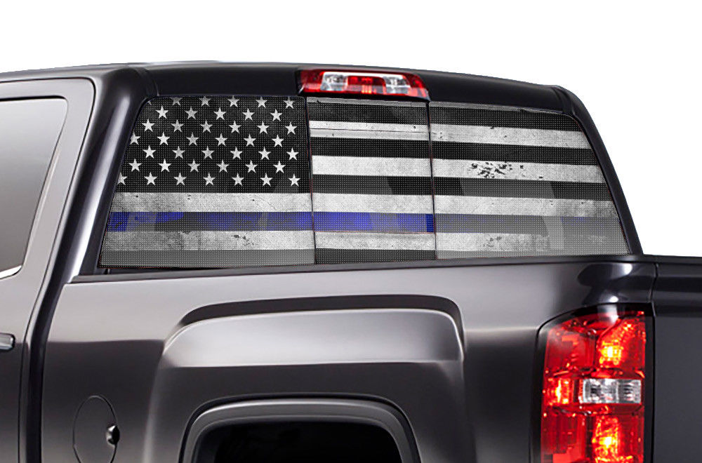 GMC Sierra Rear Window Decal Graphics (2014-2017) THIN BLUE LINE - RacerX Customs