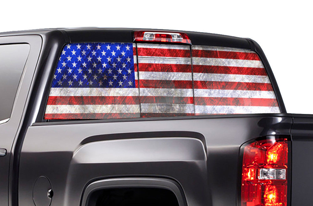 GMC Sierra Rear Window Decal Graphics (2014-2017) AMERICAN FLAG - RacerX Customs