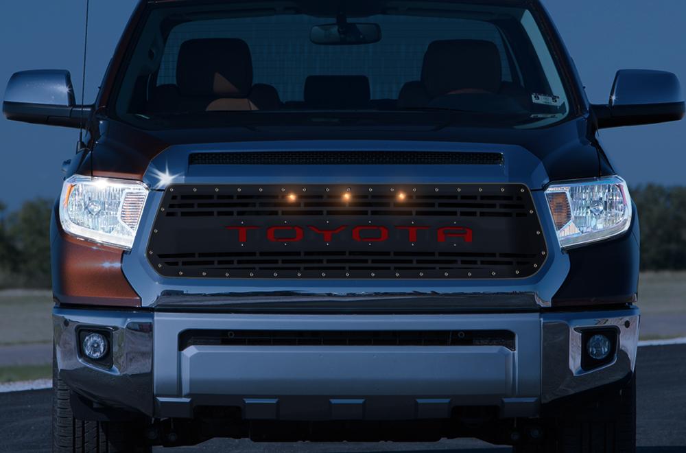 Toyota Tundra Steel Grille ('14-'17) RED TOYOTA with LED Lights - RacerX Customs