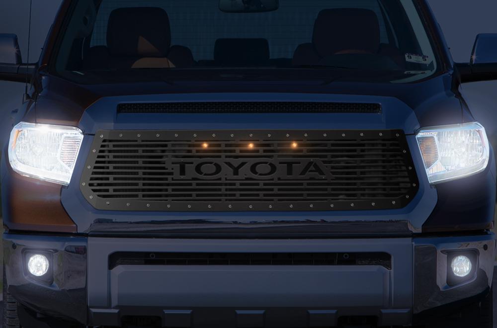 Toyota Tundra Steel Grille ('14-'17) with LED Lights & TOYOTA v1 - RacerX Customs