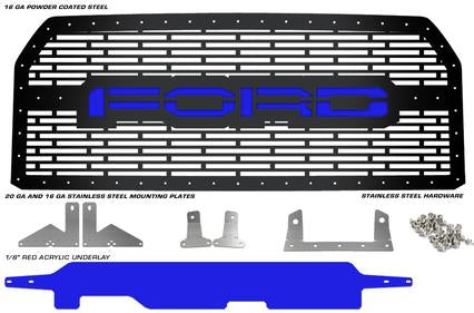 Ford F150 Steel Grille ('15-'17) Blue FORD Logo - RacerX Customs | Truck Graphics, Grilles and Accessories
