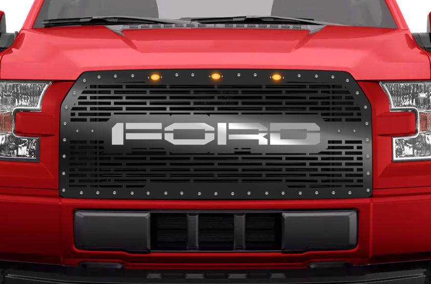 Ford F150 Steel Grille ('15-'17) Silver FORD w/ LED Lights - RacerX Customs | Truck Graphics, Grilles and Accessories