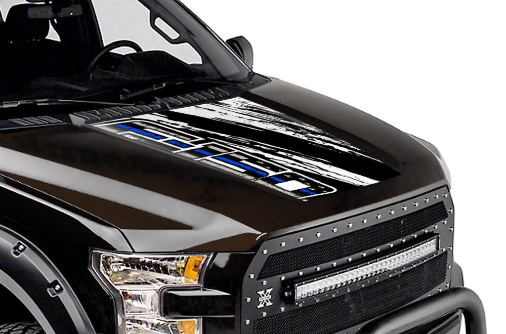 Ford F150 Hood Graphics (2015-2018) THIN BLUE LINE MUD - RacerX Customs