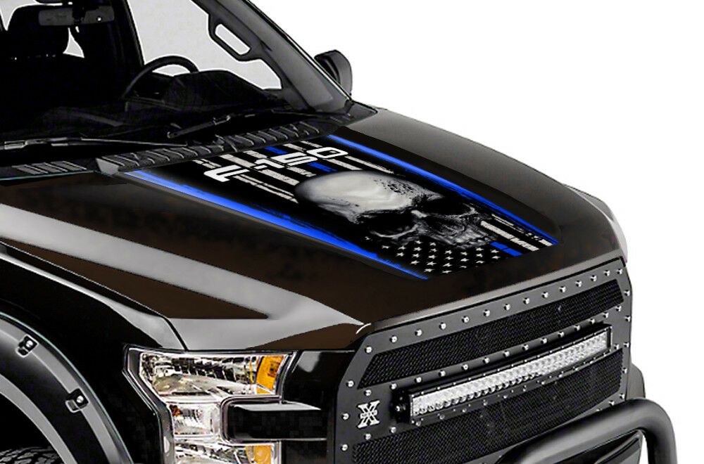 Ford F150 Hood Graphics (2015-2018) THIN BLUE LINE SKULL - RacerX Customs