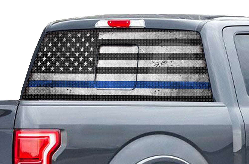 Ford Raptor Rear Window Decal Graphics (2015-2018) THIN BLUE LINE - RacerX Customs