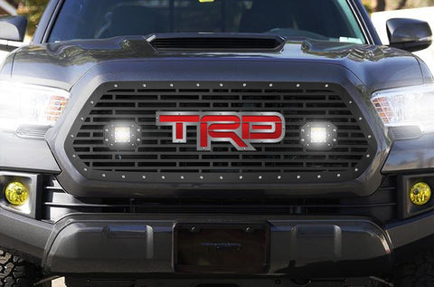 Toyota Tacoma Grille w/ Spot & Flood LED Lights & Chrome Outlined Red TRD ('16-'17) - RacerX Customs