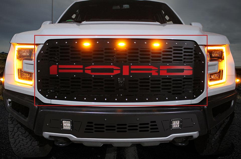 Ford Raptor Grille (2015-2019) Red FORD Logo - RacerX Customs
