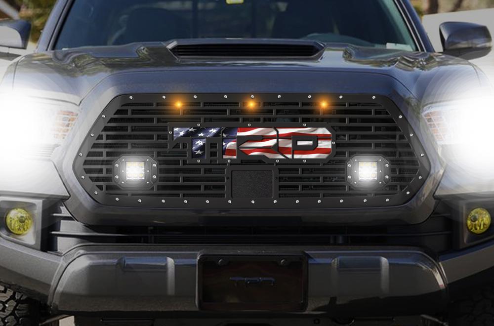 Toyota Tacoma Grille w/ USA-TRD, Raptor Lights, Spot, Flood LED Pods (2018-2019) - RacerX Customs