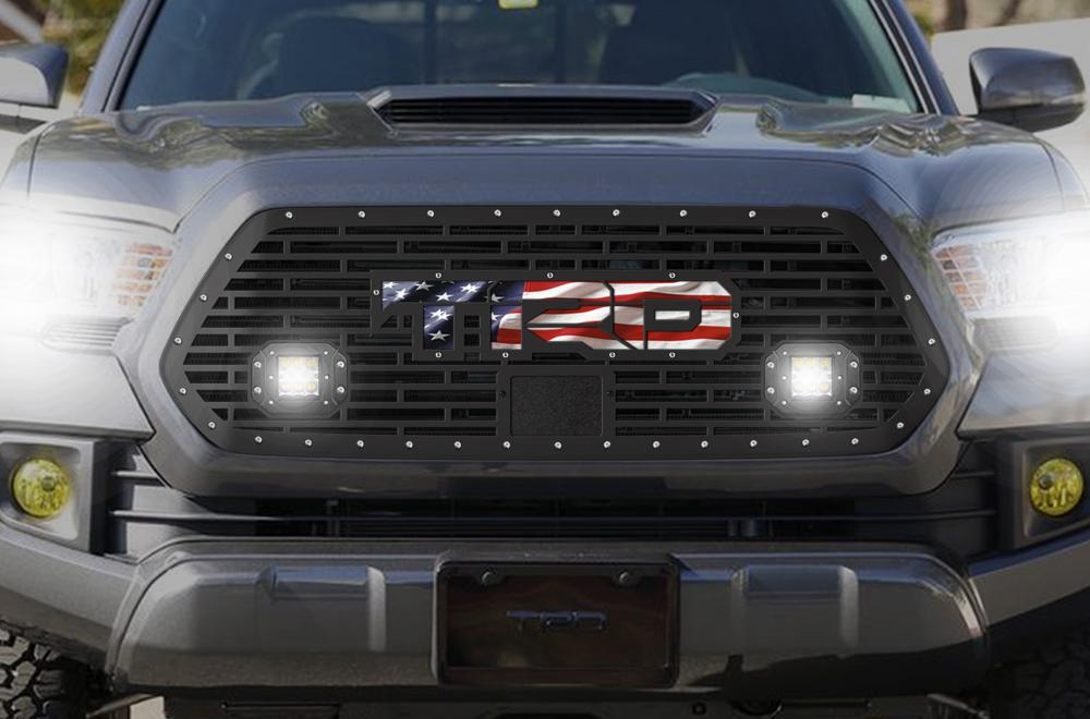 Toyota Tacoma Grille with Spot & Flood LED Pods & USA-TRD Logo (2018-2019) - RacerX Customs