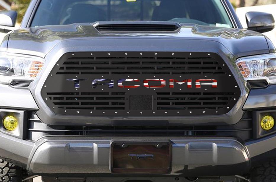 Toyota Tacoma Grille (2018-2019) with US FLAG TACOMA logo v3 - RacerX Customs
