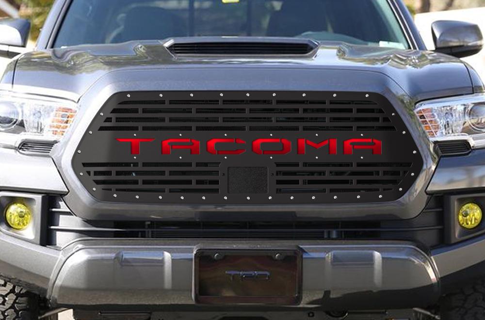 Toyota Tacoma Steel Grille with Red TACOMA v2 (2018-2019) - RacerX Customs