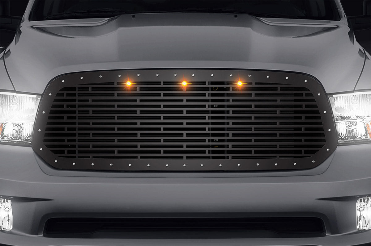 Dodge Ram Steel Grille ('13-'18) BRICK pattern with Raptor-Style Lights - RacerX Customs | Auto Graphics, Truck Grilles and Accessories