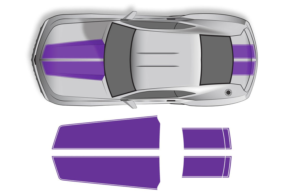 Purple Chevy Camaro 2010-2015 Racing Stripes Hood and Trunk Vinyl Wrap Kit