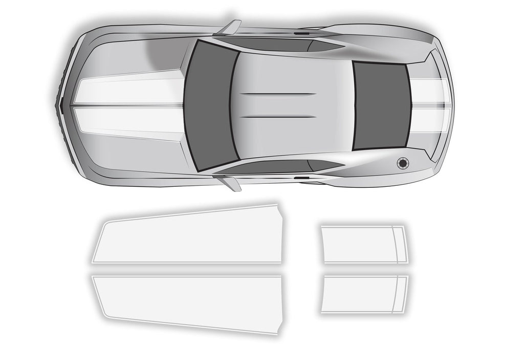 White Chevy Camaro 2010-2015 Racing Stripes Hood and Trunk Vinyl Wrap Kit
