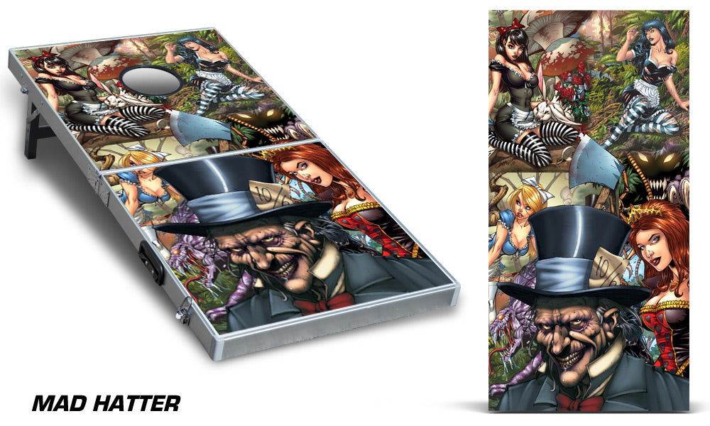 Custom Cornhole Wrap - Thick Decal Graphics - Mad Hatter - RacerX Customs