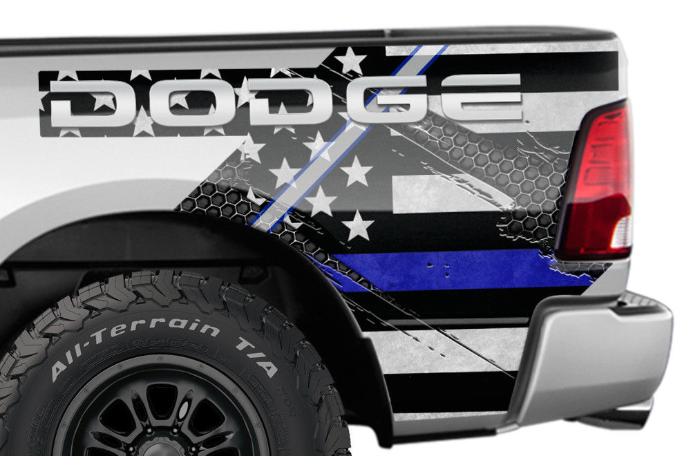 Dodge Ram Quarter Panel Graphics-Wrap Kit - Vinyl (2009-2018) THIN BLUE LINE - RacerX Customs