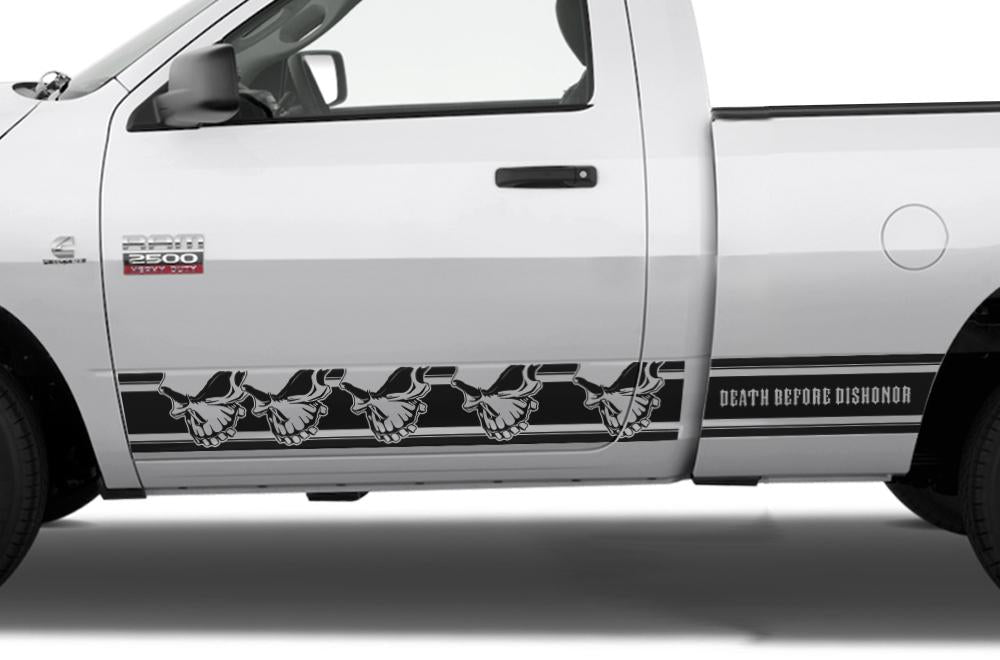 Dodge Ram with 6.5' Bed (2009-2018) Rocker Panel Stripes - Skulls - RacerX Customs