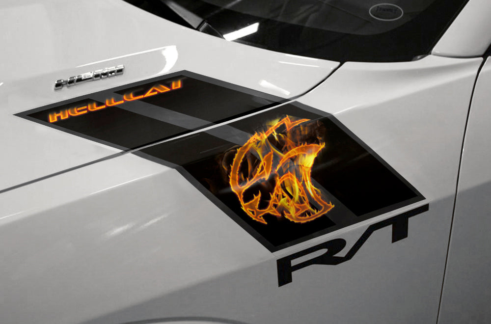 Dodge Challenger Hash Stripe Graphics (2008-2017) HELLCAT On Fire - RacerX Customs
