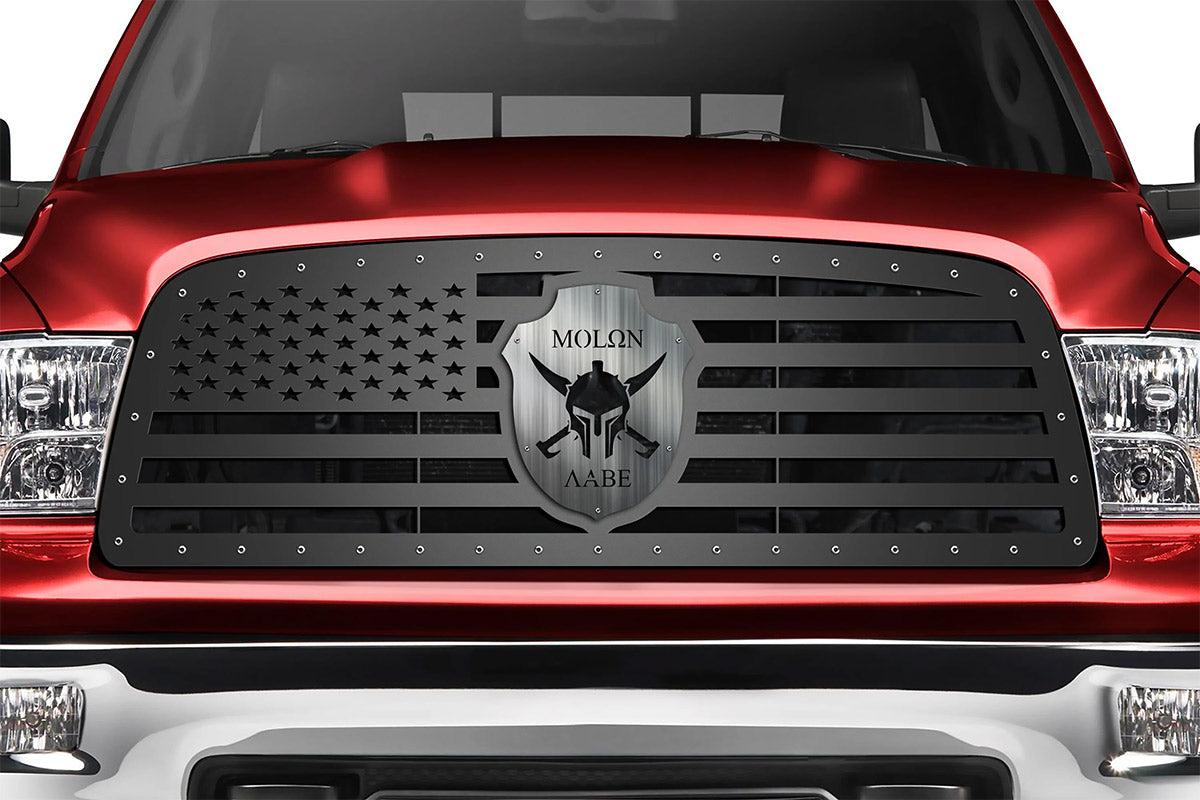 Dodge Ram Steel Grille ('09-'12) American Flag + Badge - RacerX Customs | Auto Graphics, Truck Grilles and Accessories