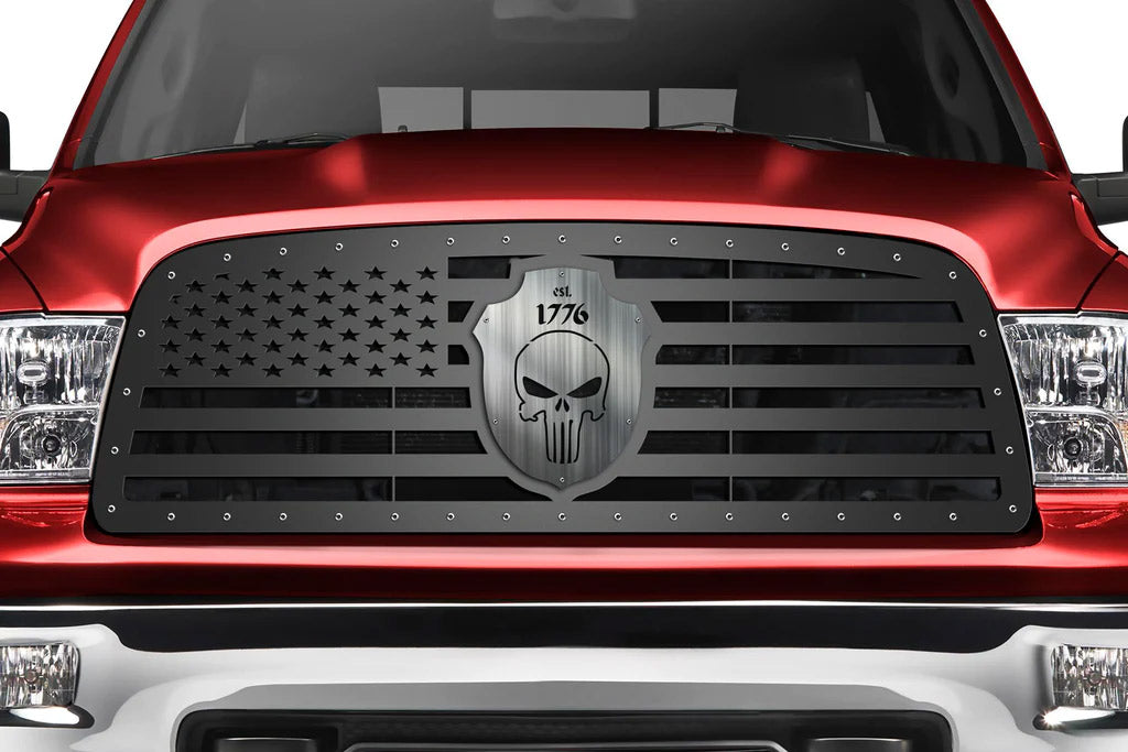 Dodge Ram Steel Grille ('09-'12) American Flag + Badge - RacerX Customs | Auto Graphics, Truck Grilles and Accessories