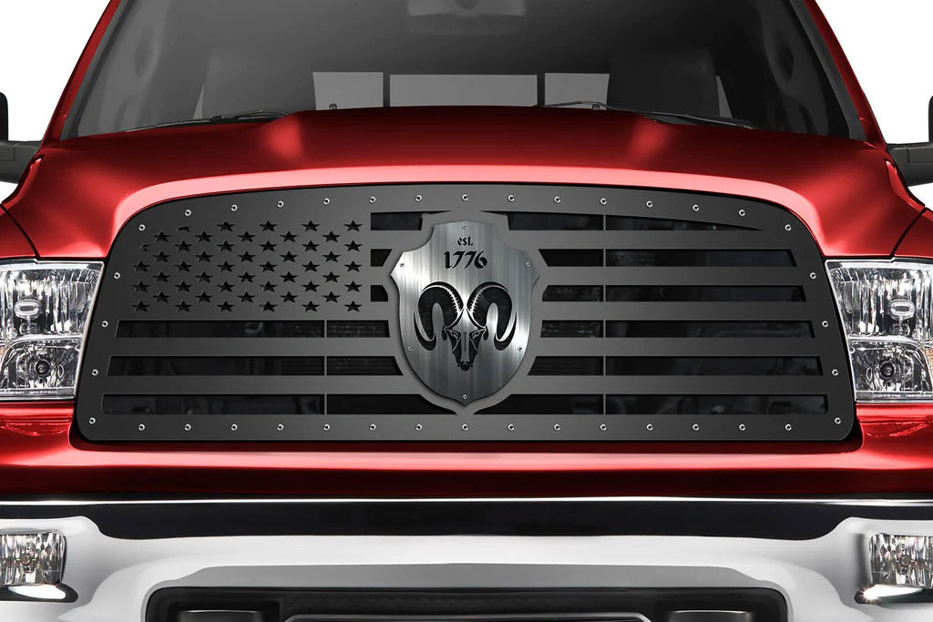 Dodge Ram Steel Grille ('09-'12) American Flag + Badge - RacerX Customs | Auto Graphics, Truck Grilles and Accessories