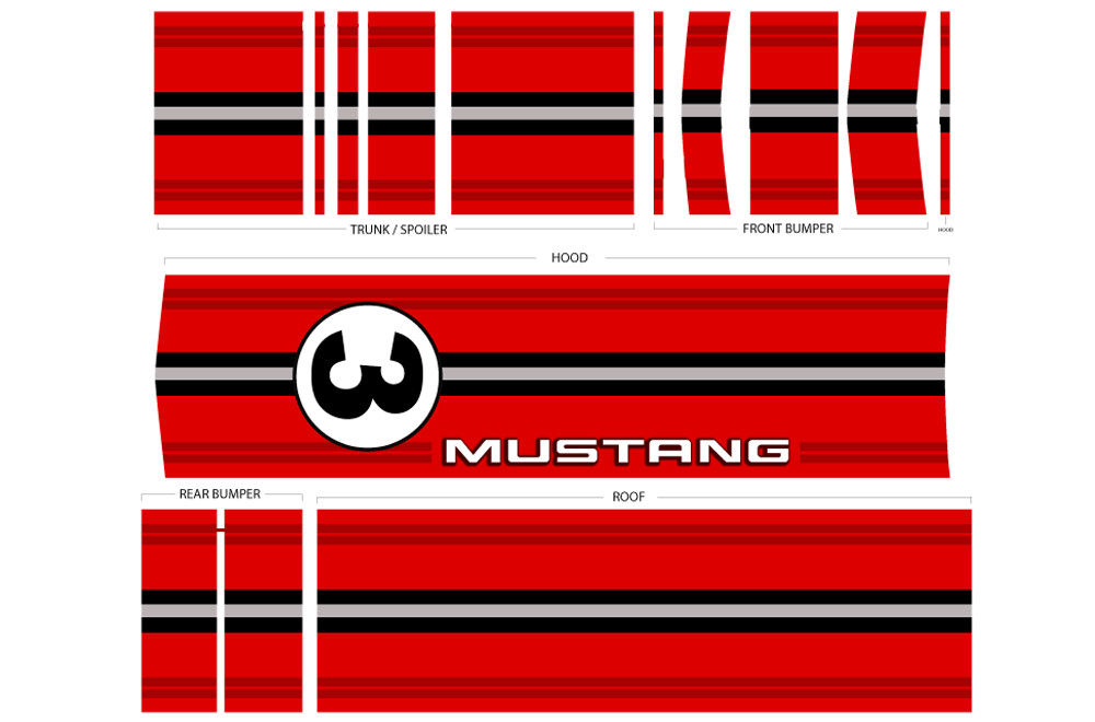 RED STRIPES Racing Stripes Graphic Kit (2010-2014) Diagra - RacerX Customs to fit Mustang 