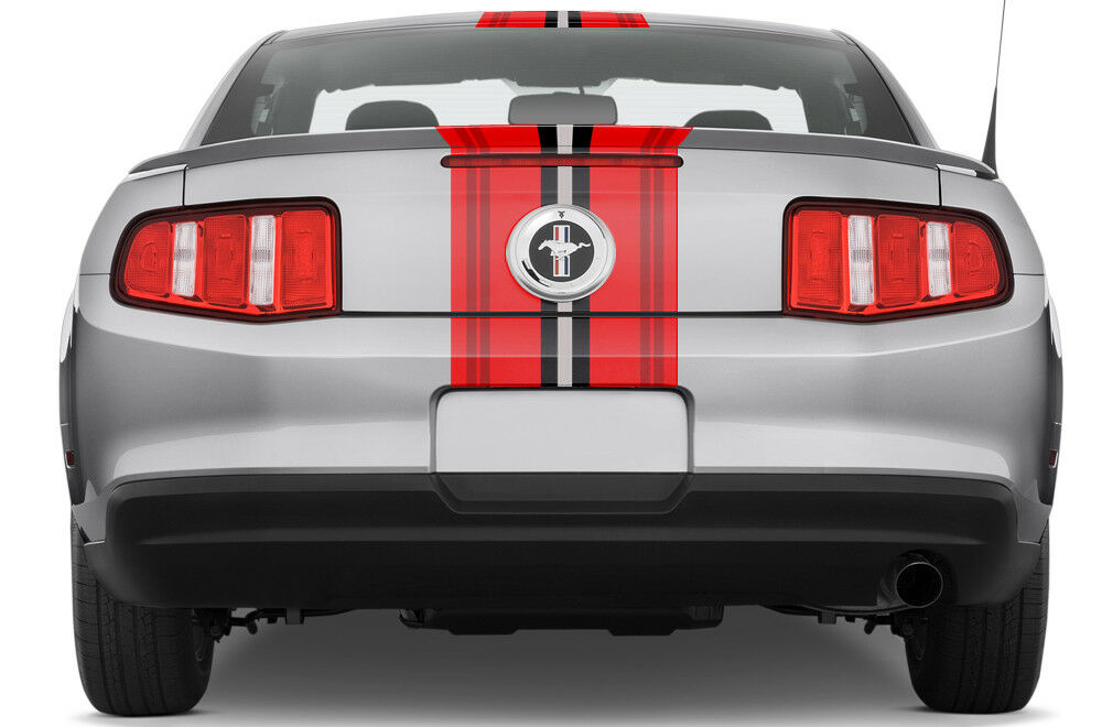 RED STRIPES Racing Stripes Graphic Kit (2010-2014) trunk view on a Ford Mustang - RacerX Customs
