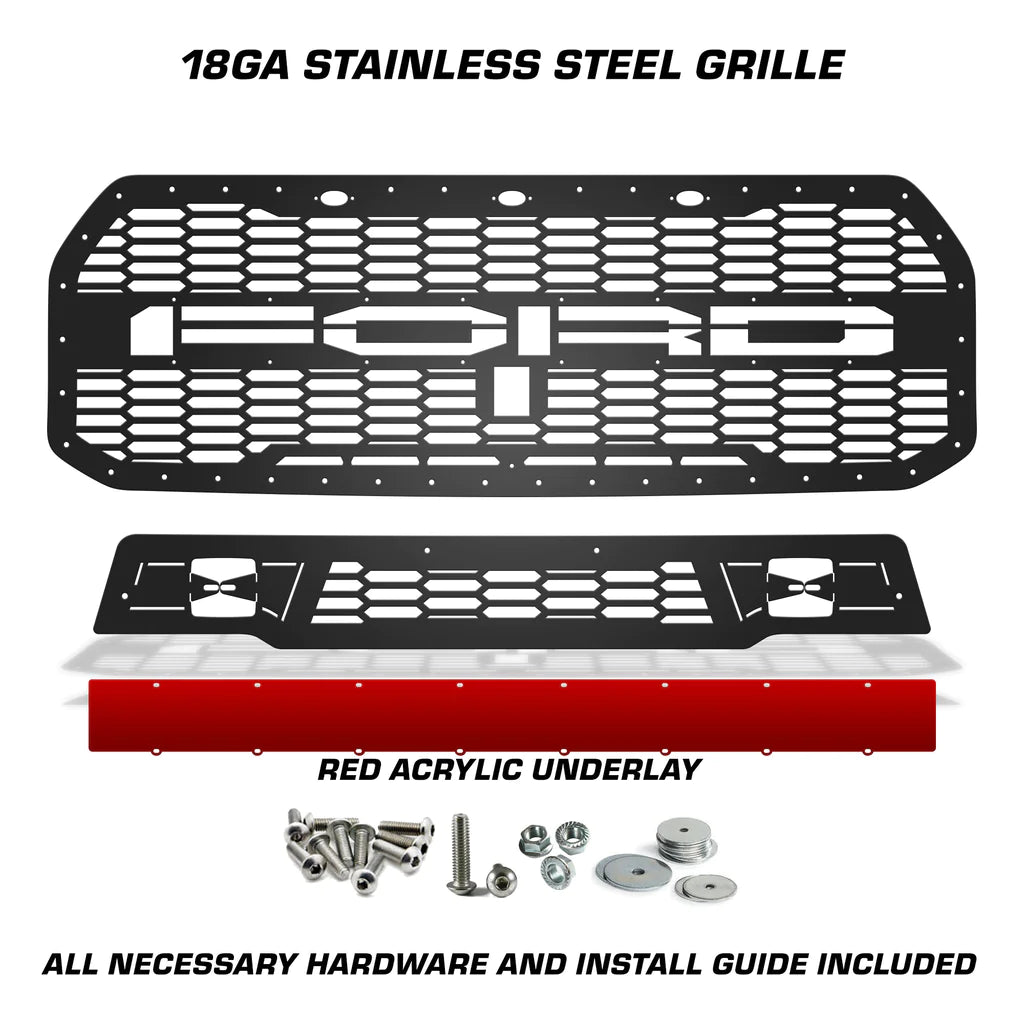 Steel Grille for Ford Raptor SVT ('17-'20) - FORD w/ Red Acrylic Underlay