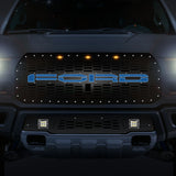 Steel Grille for Ford Raptor SVT ('17-'20) - FORD BLUE LED X-LITE