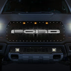 Steel Grille for Ford Raptor SVT ('17-'20) - FORD White LED X-Lite - RacerX Customs | Auto Graphics, Truck Grilles and Accessories