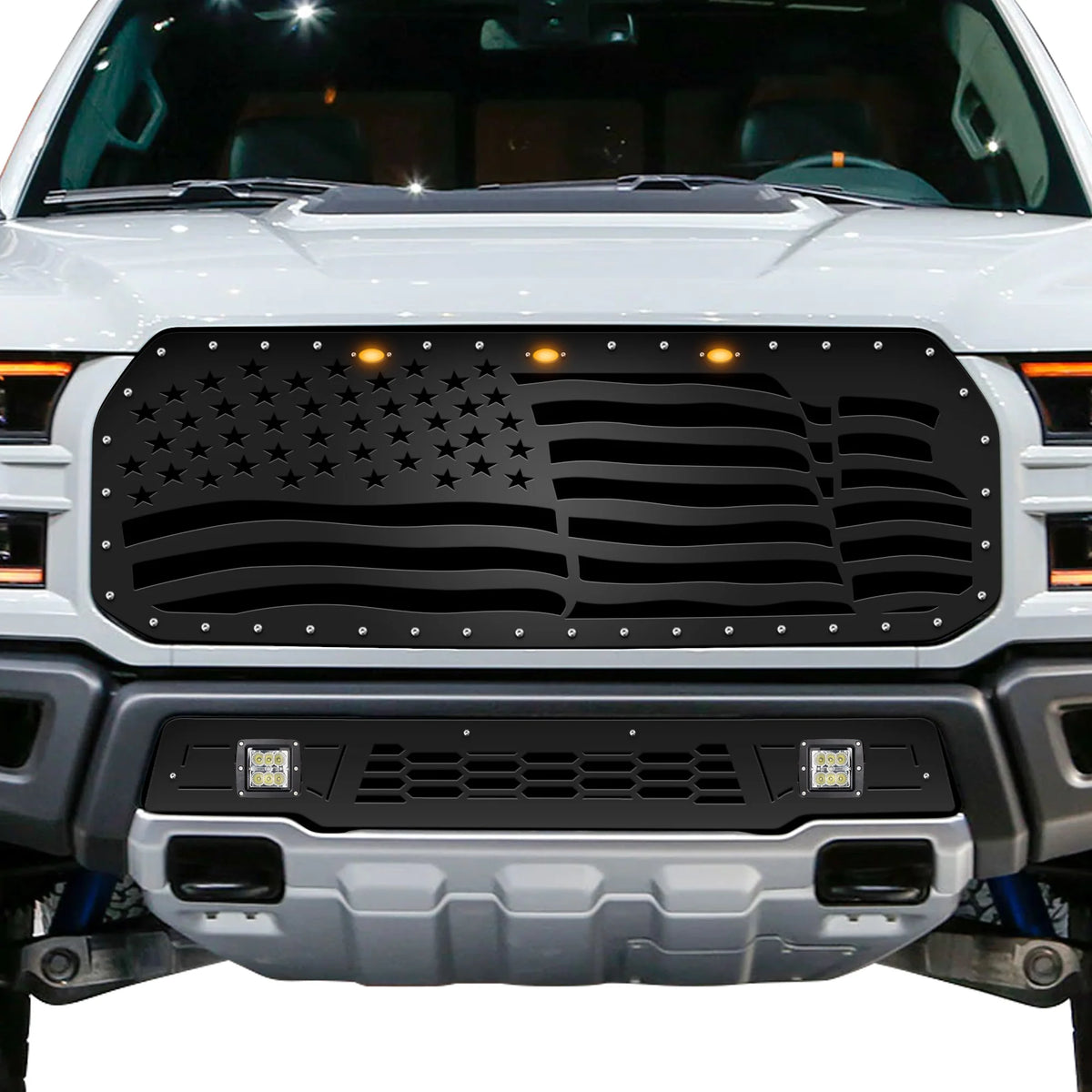Steel Grille for Ford Raptor SVT ('17-'20) - WAVY AMERICAN FLAG