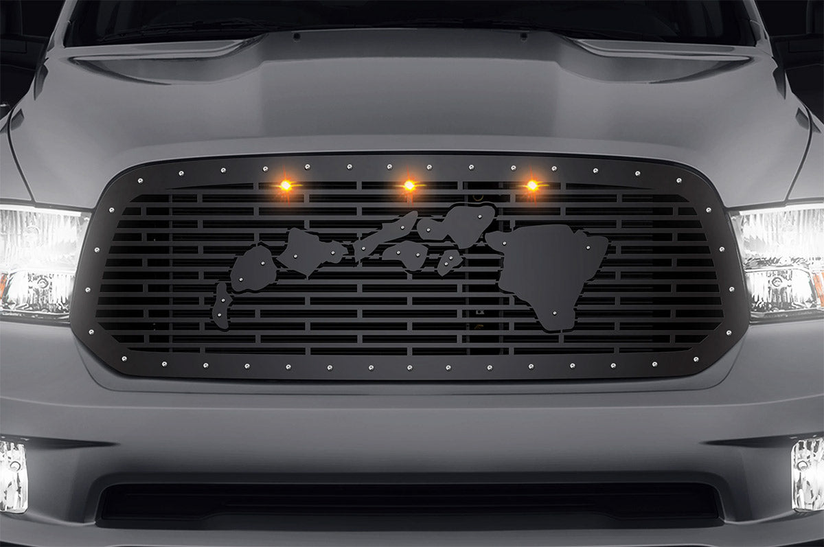 Dodge Ram Black Steel Grille ('13-'18) Hawaiian Islands with Raptor Lights