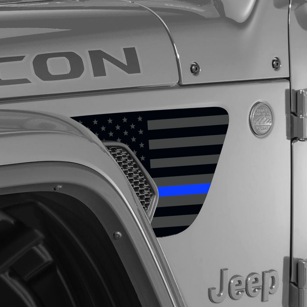 Jeep Wrangler Vent Graphics ('18-'22) Thin Blue Line - RacerX Customs | Auto Graphics, Truck Grilles and Accessories