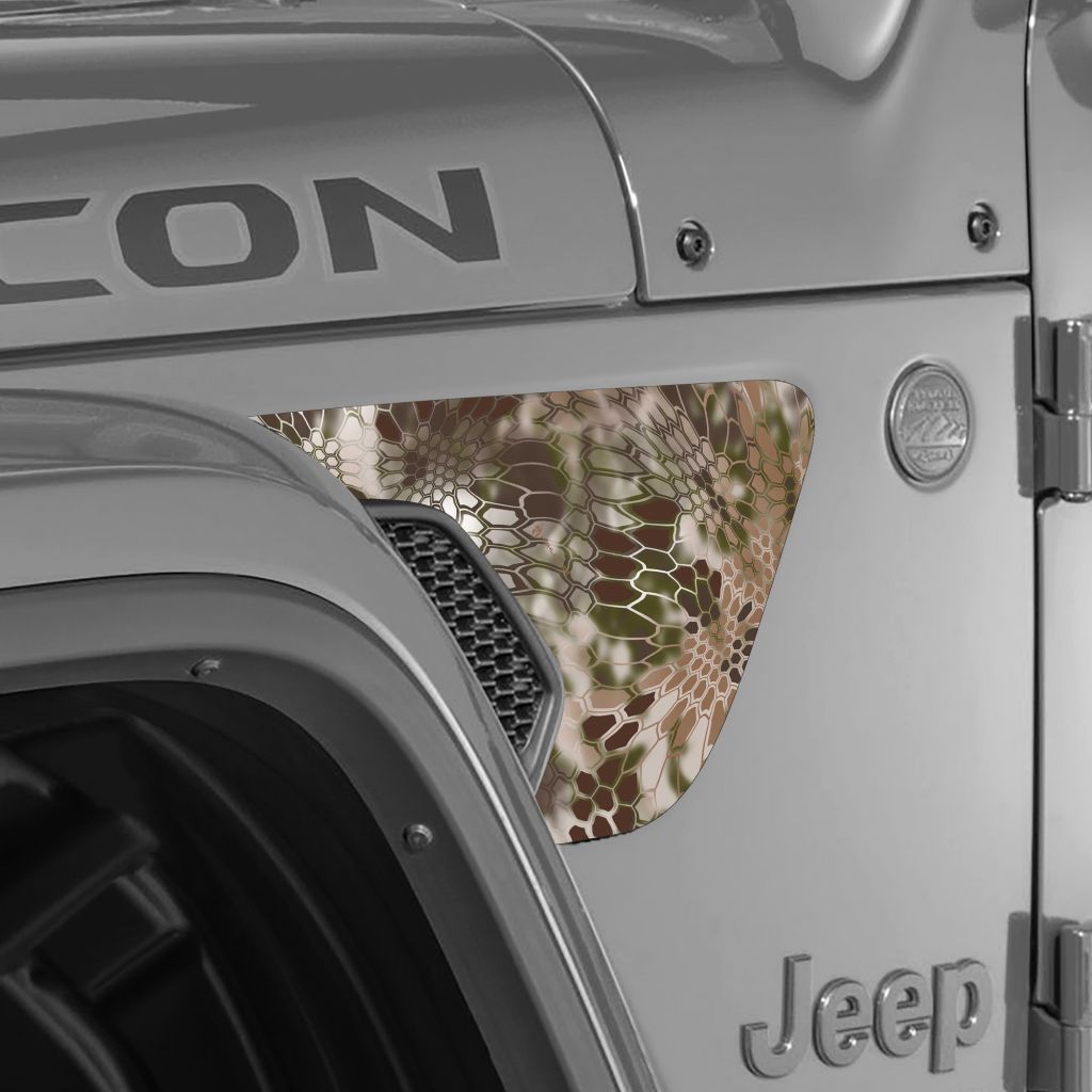 Jeep Wrangler Vent Graphics ('18-'22) Kryptek Camo - RacerX Customs | Auto Graphics, Truck Grilles and Accessories