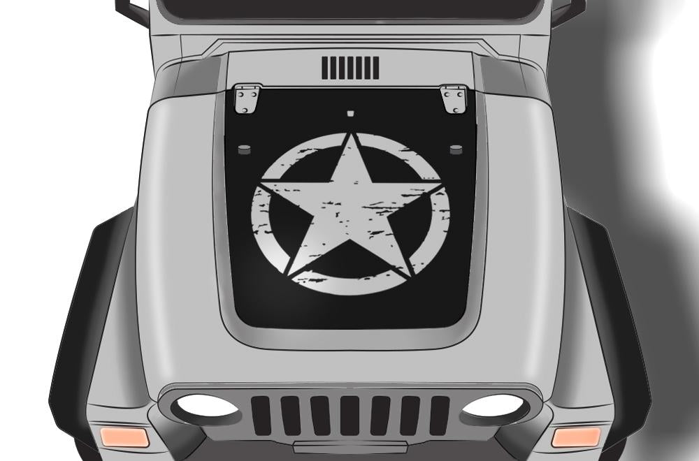 Jeep Wrangler Vinyl Hood Wrap (1999-2006) Damaged Star - RacerX Customs