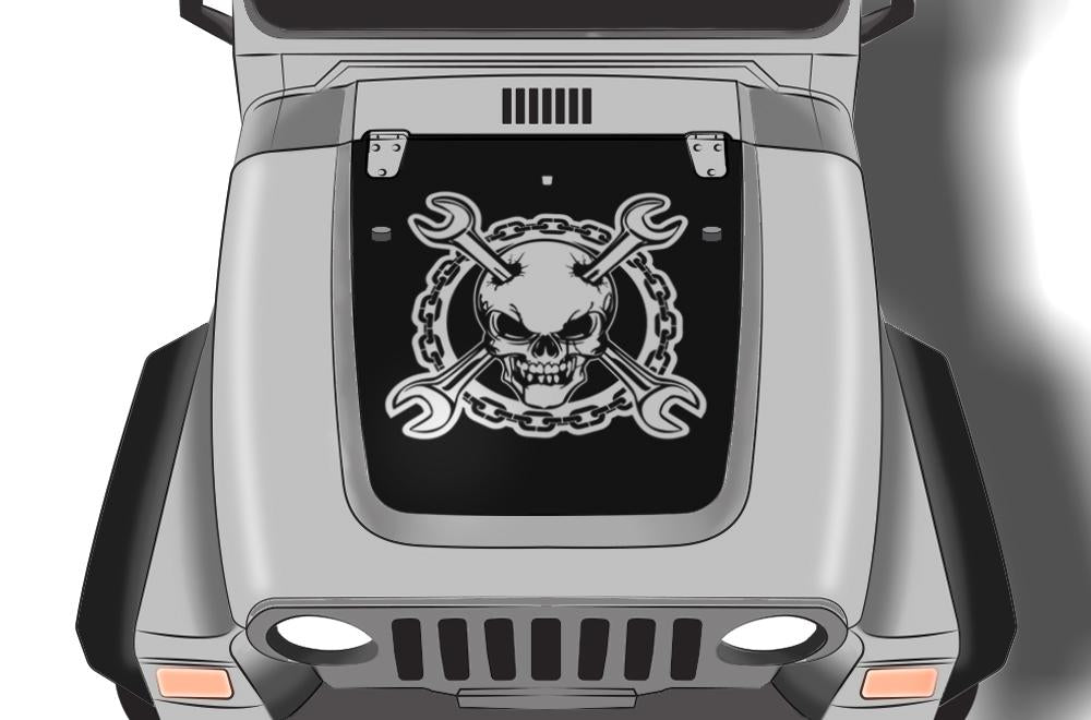 Jeep Wrangler Vinyl Hood Wrap (1999-2006) Skull-Wrench - RacerX Customs