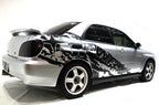 2002-2007 Subaru WRX WRX-Splash vinyl side graphic kit in Matte Black on silver - rear three-quarter view