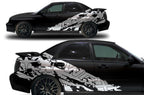 2002-2007 Subaru WRX WRX-Splash vinyl side graphic kit in Silver on black - full side profile and close-up
